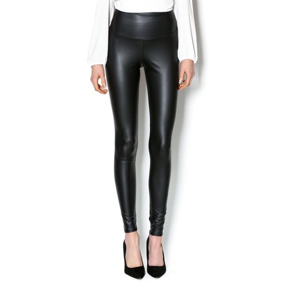 LAST ONE Fashionomics Black Faux Leather Leggings - Picture 4 of 5